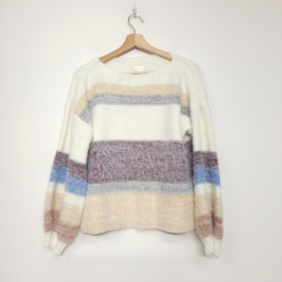 VENUS Women's Striped Eyelash Sweater - White Multi, size xs - Picture 4 of 12